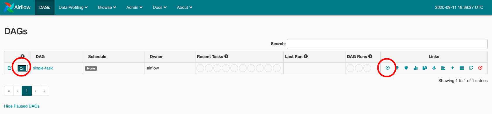 airflow dag with one task